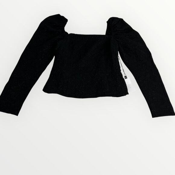 ASTR The Label Remi Puff Sleeve Black Floral Jacquard Sparkle Top Size M NWT - Picture 2 of 14